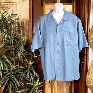Havana Jack’s Silk Camp Shirt XXL Blue Palm Aloha Beach Textured Coconut Buttons